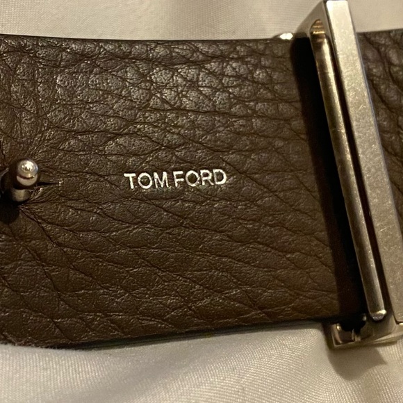 Tom Ford reversible brown/black leather men’s belt, silver T. - Picture 2 of 4